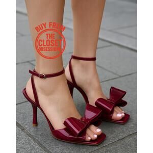 LAST ONE! ZARA Red Embellished Heels NWT | Maxi Bow Strap Patent Finish